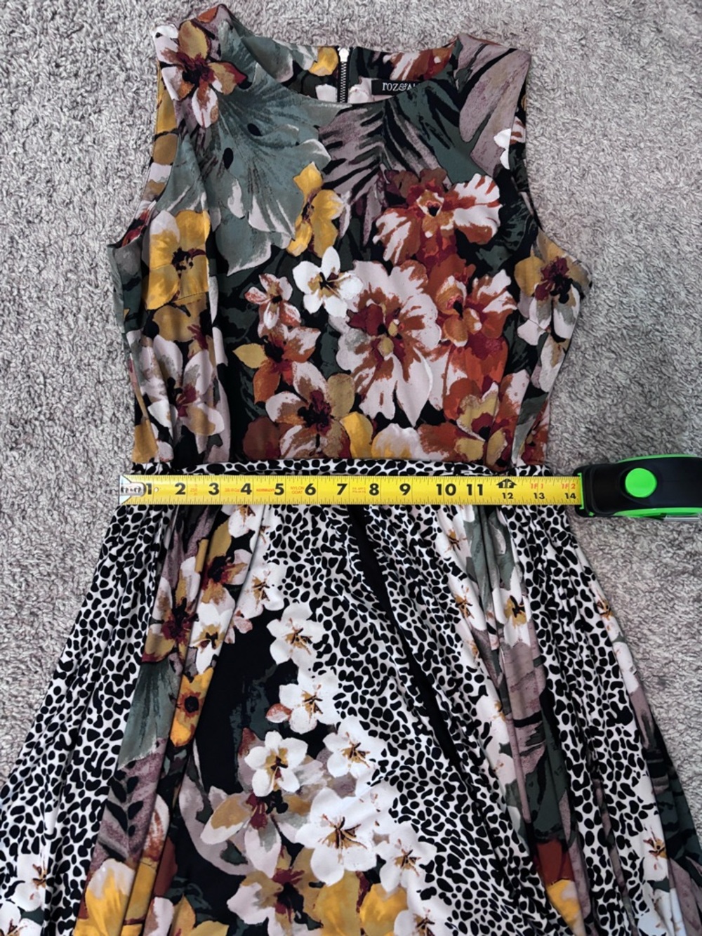 Roz & Ali Floral & Animal-Print Handkerchief Hem Dress in Green Size 8 - Picture 4 of 13